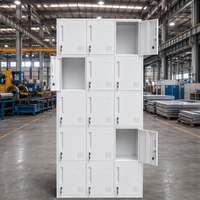 Casier en acier à 15 portes, armoire de rangement en métal blanc avec serrures à clé et poignées encastrées pour vestiaires du personnel