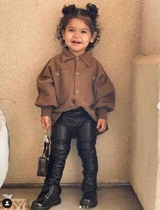 2021 ultimi bambini all'ingrosso autunno inverno Leggings in <span class=keywords><strong>ecopelle</strong></span>-Set di pantaloni impilati per bambine nere possono aggiungere Logo con piccolo Moq - Product Image 5