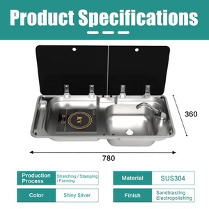 Cuisinière à induction compacte JDA en acier inoxydable 304 avec évier intégré et couvercle en verre trempé pour caravane, yacht, <span class=keywords><strong>camping</strong></span>-<span class=keywords><strong>car</strong></span>, bateau - Product Image 2
