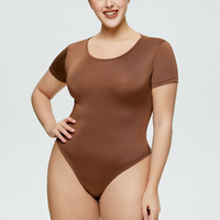 Großhandel Rundhals ausschnitt Abnehmbarer Schritt Kurzarm Lady Bodycon Abdominal Tight Slim Female Jumps uit Bodysuit für Frauen