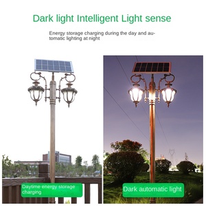 Lampadaire Solaire de Jardin à Double Lampe en Laiton, LED Blanc Chaud 2700K, Abat-jour en Verre, IP66, Capteur de Mouvement, 10 Ans de Garantie - Product Image 3