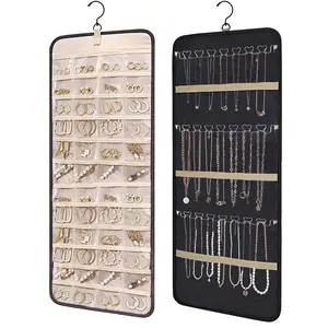 Factory Wholesale Double Side Jewelry Holder Roll Hanging Earring Necklace Bracelet Ring Jewelry Display Organizer for Women