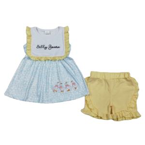 Conjuntos de Camiseta y Pantalones Cortos para Bebés Niñas, Diseño Casual Transpirable con Estampado de Ganso Silly Goose, Primavera-Otoño, Nuevos Diseños - Product Image 1