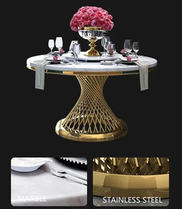 Mesa de comedor con patas metálicas y tapa de mármol circular lista para enviar con Banco para 8 personas - Product Image 4