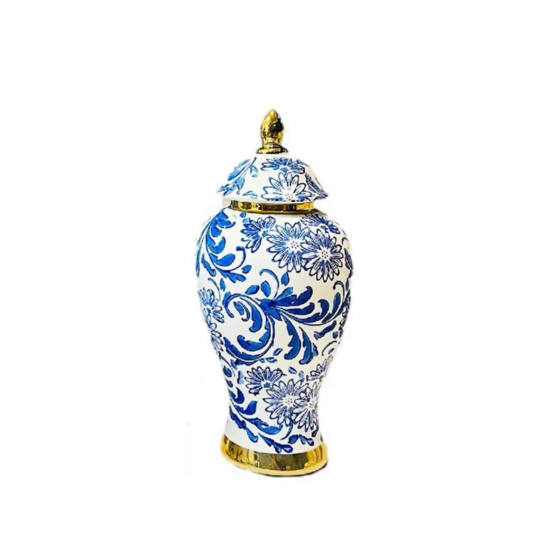 Hot selling new models ginger jars luxury ceramic set 3 blue and white ginger jar set home decor