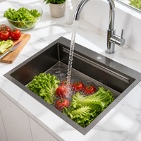 Robinet d'évier de cuisine coréen en acier inoxydable noir mat, grand réservoir unique, design artisanal gaufré motif grain de millet, SUS304
