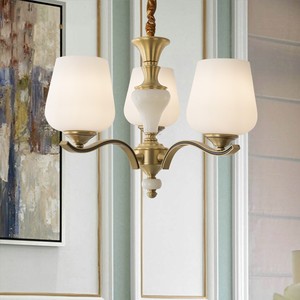 Lusso soggiorno lampadario in ottone giada luce pendente villa grande soffitto rotondo lampada a sospensione camera da letto illuminazione retrò classica - Product Image 2