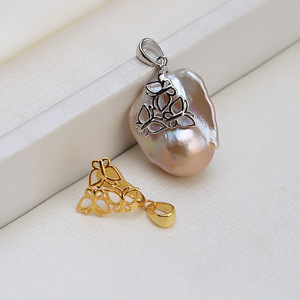 Pendentif en argent S925 fait main, baroque, 3 papillons, perle, base creuse, collier, accessoire, composants de bijoux DIY, 1395 - Product Image 4