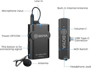 BOYA Micrófonos WM4 2,4 (+ RXUC TX), sistema de micrófono Lavalier inalámbrico de GHz para dispositivos <span class=keywords><strong>Android</strong></span> DE LA USB-C-Gran transmisión en vivo - Product Image 2