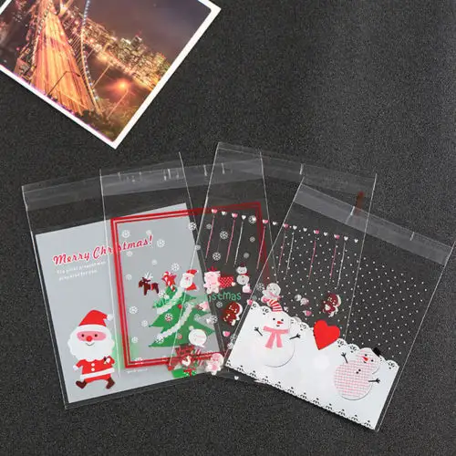 Kerst Custom Transparant Opp Cellofaan Platte Vierkante Bodem Plastic Snoep Voedsel Cadeau Traktatie Tas