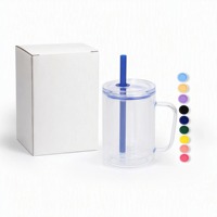 Tasse à faire soi-même pour globe de neige, 17 oz, en plastique à double paroi, avec paille colorée, couvercle et trou pré-percé au fond avec bouchon, vente en gros