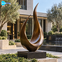 Sculpture abstraite contemporaine en bronze, flamme polie, laiton, cuivre, art extérieur personnalisé pour hôtel, villa, cour, aménagement paysager