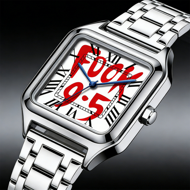 FOOK9.5 Stainless Steel Alloy Square Dial Simple Elegant Ins Style Light Luxury High-end Unisex Square Waterproof Quartz Watch