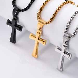 Collier pendentif croix vintage en acier inoxydable, style punk, chaîne pour homme, bijou cadeau - Product Image 1