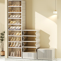 Organizador para Armario o Entrada, Zapatero Plegable con Puertas, Armario Apilable para Almacenamiento de Zapatos con Tapas para Sala de Estar
