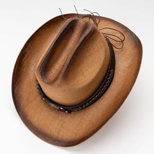 Personnalisable dégradé peinture disquette chapeaux de paille pour hommes femmes papier matériel imprimé pour l'été plage en plein air fêtes en gros - Product Image 5