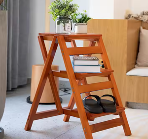 Tabouret échelle <span class=keywords><strong>pliable</strong></span> multifonctionnel Tabouret d'escalier créatif Tabouret <span class=keywords><strong>marche</strong></span> pliant en <span class=keywords><strong>bois</strong></span> à 3 couches Chaise échelle à quatre marches - Product Image 6