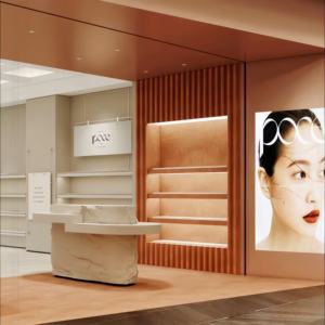 Comptoir <span class=keywords><strong>de</strong></span> présentation <span class=keywords><strong>de</strong></span> cosmétiques en bois moderne personnalisé avec éclairage LED, vitrine <span class=keywords><strong>de</strong></span> produits <span class=keywords><strong>de</strong></span> beauté pour la décoration intérieure <span class=keywords><strong>de</strong></span> magasin <span class=keywords><strong>de</strong></span> cosmétiques contemporain - Product Image 3