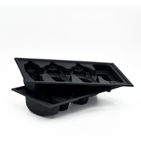 Plateau en papier moulé noir personnalisé avec logo, en matériaux recyclés biodégradables, gaufrage et estampage recyclables