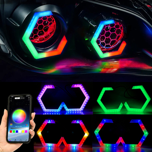 2 chiếc Vòng Hào Quang mắt thiên thần hình lục giác điều khiển ứng dụng RGB 12V/24V trang bị thêm đèn pha đèn pha xe hơi màu trắng DRL + đèn báo rẽ màu hổ phách - Product Image 4