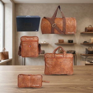 Ensemble cadeau en cuir de qualité supérieure Liviya, design gaufré multifonctionnel, sac d'affaires, portefeuille, ceinture, porte-cartes, noir - Product Image 3