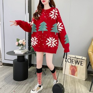 <span class=keywords><strong>Pull</strong></span> en laine pour femme à motif flocon de neige rouge et sapin de Noël, décontracté, mode automne-hiver, coupe ample, style Ins - Product Image 5