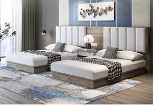 Budget Friendly 3 Star Hotel Bedroom Furniture <b>Low</b> Cost Durable Solid Wood <b>Frame</b> Hotel <b>Bed</b> With Nightstands & Headboard for Sale - Product Image 2