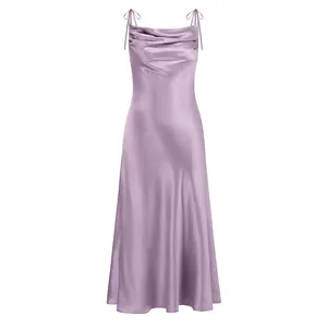 Custom Luxury Elegant Bodycon Dresses Cowl Neck Solid Slip Chic Purple Prom Evening Bridesmaid Dress Women Ladies Female