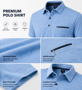 Custom Golf <b>Shirts</b> <b>with</b> <b>Pocket</b> <b>Men</b> Performance <b>Polo</b> <b>Shirt</b> Breathable Moisture Wicking Golf Apparel OEM ODM Manufacturer - Product Image 3