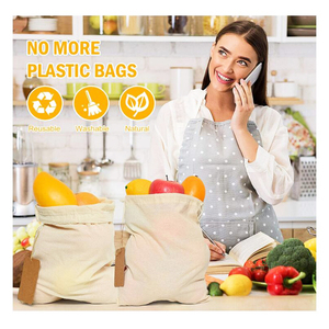 Sacs en mousseline de coton bio imprimés avec cordon de serrage, logo personnalisé, grand sac de rangement anti-poussière en coton - Product Image 3