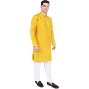 ชุดคุรตะปายามาผู้ชาย Triloki ผ้าเรยอนระบายอากาศได้ดี ปักลายประดับเลื่อม ทรงปกติ เหมาะสำหรับงานแต่งงาน ชุดเจ้าบ่าวสไตล์ชาติพันธุ์ - Product Image 2