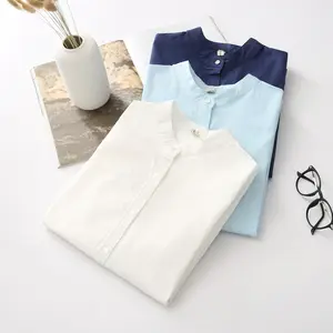 2024 Luxury Custom Embroidered Women Cotton Shirts New Design Stand Collar Silk Women Blouse