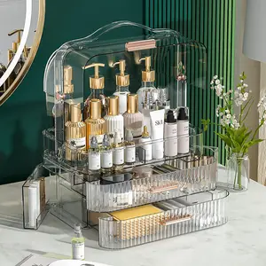 Kotak penyimpan kosmetik kapasitas besar, kotak Display perawatan kulit tahan air tahan debu laci meja rias kecantikan Makeup Organizer