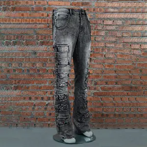 2024 haute qualité taille moyenne hommes empilés Jeans adoucissant tissu Style droit trou directement fabricant fournisseur exportateur