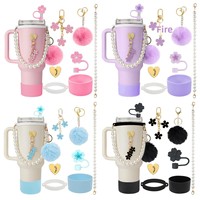 Ensemble d'accessoires pour bouteille d'eau : Chaîne de perles, Sangle de transport, Bouchon de paille en forme de pomme de mer, Manchon de tasse en silicone, Pompon