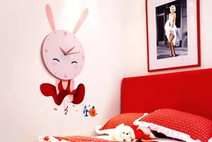 Mandao <strong>DIY</strong> Children's Cartoon Wall <strong>Clock</strong> PVC Environmental protection Rabbit Girl and Bird Wall <strong>Clock</strong> - Product Image 3