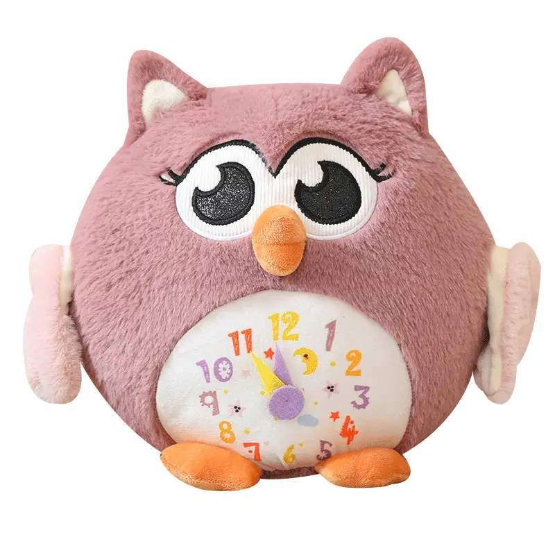 New style simulation animal clock owl pillow stuffed animal plush toy toggle clock children's doll gift low moq wholesale