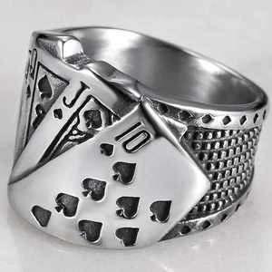 Bague en acier inoxydable Texas Poker Games Royal Straight Flush Casino Cocktail Party Biker Magician Jewelry - Product Image 2