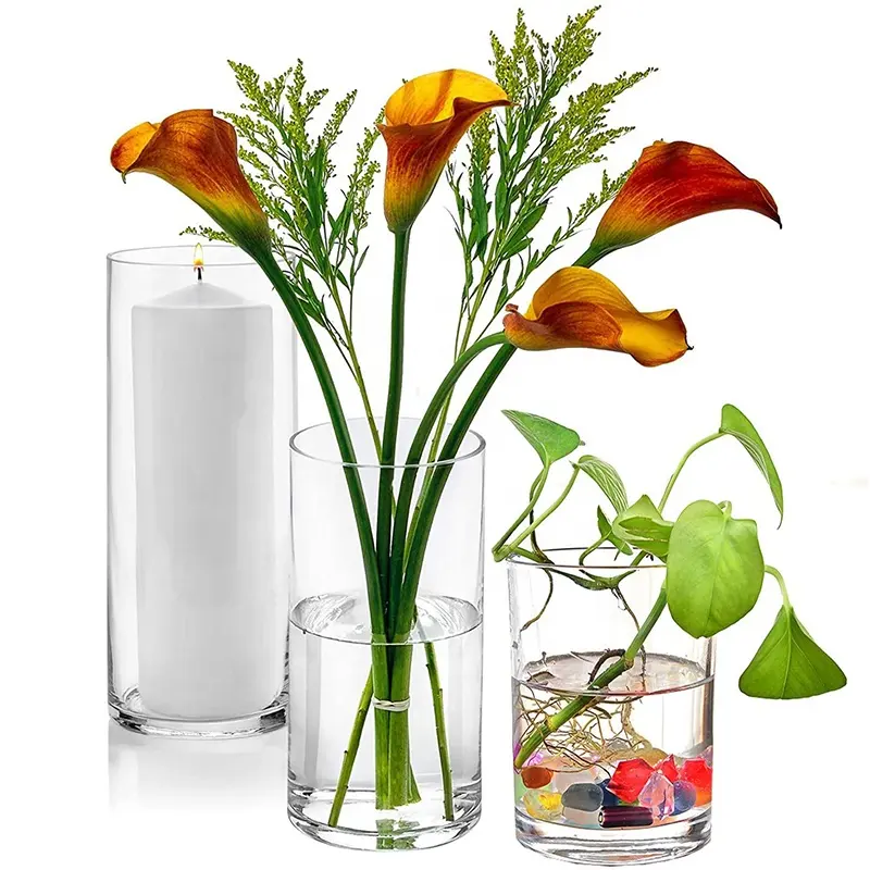 Casa di Cerimonia Nuziale Decorativo Trasparente Fiore Vaso Trasparente Vaso di Vetro del Cilindro Pinllar Candela Candele Galleggianti Titolari