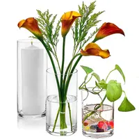 Thuis Bruiloft Decoratieve Transparante Bloemenvaas Clear Cilinder Glazen Vaas Pinllar Kaars Drijvende Kaarsen Houders