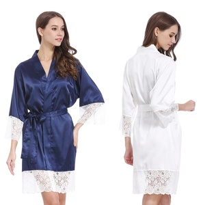 Vendita Calda: Lussuoso Kimono in Raso di Seta Morbido e Liscio per Sposa e Damigelle, con Bordo in Pizzo da 14 cm, <span class=keywords><strong>Vestaglia</strong></span> da Matrimonio - Product Image 3
