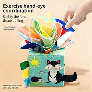 Caja de pañuelos de felpa lavable y resistente a desgarros con pañuelos coloridos, juguete de aprendizaje temprano para niños pequeños - Product Image 4