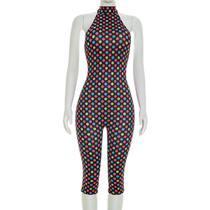 วิวิบลุค J26JP114 ชุดจั๊มสูทฤดูร้อนสำหรับผู้หญิง เซ็กซี่ สายคล้องคอ เปิดหลัง ลายจุด พิมพ์ลายจุด จั๊มสูทแบบจีบชิ้นเดียว - Product Image 3