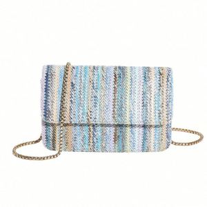 Bolso de Rafia Tejido a Mano Ecológico, Bolso de Paja con Rayas Coloridas Arcoíris, Bolsos de Hombro de Lujo para la Playa de Verano - Product Image 4