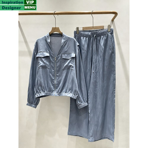 Ensemble de 2 pièces pour femmes, chemise à manches longues en <span class=keywords><strong>velours</strong></span> uni décontractée et <span class=keywords><strong>pantalon</strong></span> large à jambes longues, pour un usage quotidien - Product Image 5