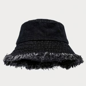 Fashion Trendy Raw Edge Fringe Brim Outdoor Street Sun <b>Hat</b> Blank Faded Cotton Bucket <b>Hat</b> - Product Image 6