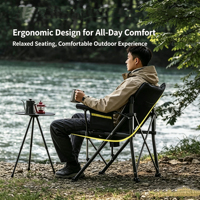 Chaise de pêche pliante rembourrée à dossier haut avec accoudoirs, porte-gobelet et pochette de rangement – Portable, moderne, pour camping, plage, pique-nique, jardin, parc
