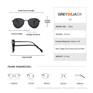 Lunettes de soleil rondes rétro Greyjack, monture noire TR90, polarisées UV400, unisexes, mode, protection solaire, extérieur, cyclisme, conduite - Product Image 4