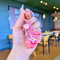 Porte-clés Kevin Lollipop en acrylique créatif avec sable mouvant liquide, pendentif de voiture, bouteille flottante de dessin animé, porte-clés ours rose Kawaii