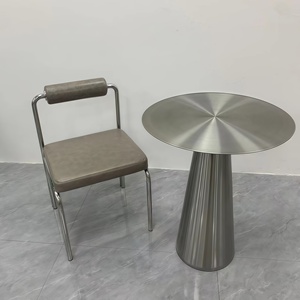 Tavolo da Caffè in Stile Industriale con Struttura in Acciaio Inox e Piano in Pannelli, Altezza Regolabile, per Ristoranti, Soggiorni o Hotel - Product Image 2